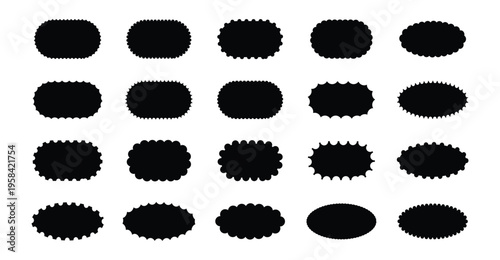 Zig zag Wavy Edge Rectangle Shapes Set. Black wavy edge frames. Rectangle shape frame with zigzag edge.  Rectangle zigzag edge for design of text box, badge, banner, torn paper, jagged box.