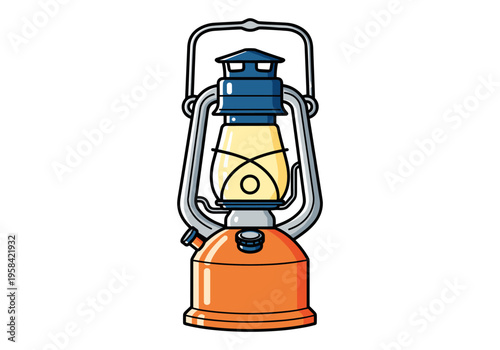 Vintage kerosene lantern with orange base and blue top, isolated on white