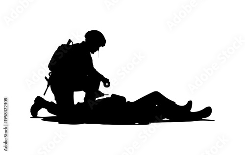 Military Medic Providing First Aid to Injured Soldier