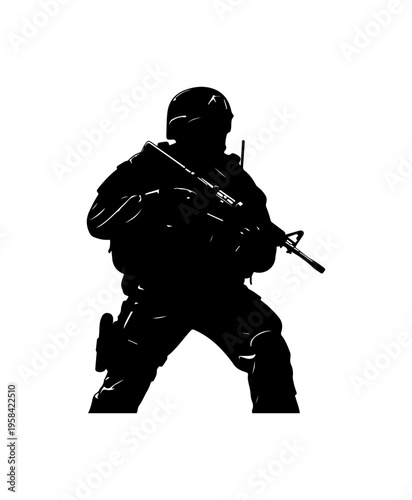 Silhouette Soldier with Assault Rifle Vector Art
