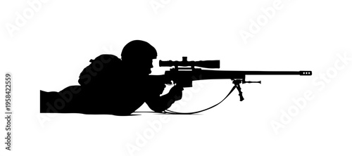 Sniper in Prone Position with Rifle Silhouette