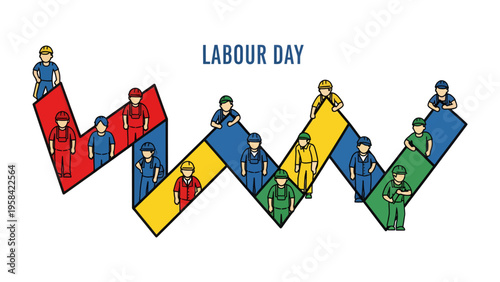 Labor Day Celebration: A group of construction workers, united in solidarity, hold up a banner proudly proclaiming Labor Day, honoring the hard work and dedication of the workforce.