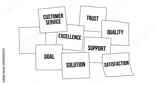 Business core values concept with sticky notes illustration on white background.