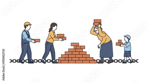 Labor Day Celebration: A group of construction workers, united in solidarity, hold up a banner proudly proclaiming Labor Day, honoring the hard work and dedication of the workforce.