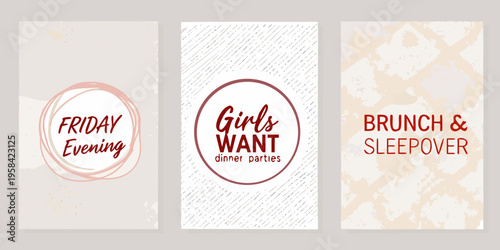 Three vertical social media templates with text for events and gatherings