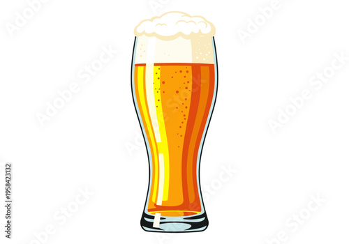 Refreshing glass of golden beer with foamy head and bubbles