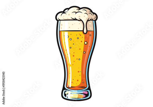 Refreshing cold beer with frothy head in a tall glass, perfect for celebrations