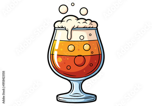 Refreshing amber ale with frothy head and bubbles in a tulip glass