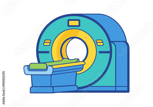Modern medical scanner with patient bed for diagnostic imaging procedures