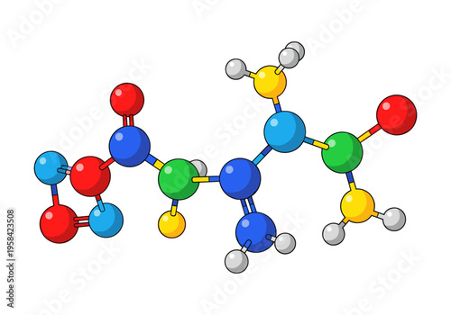 3D molecular model of a complex organic chemical compound with colorful atoms and bonds