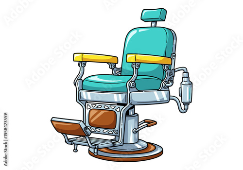 Vintage barber chair with teal upholstery and chrome accents, perfect for retro styling