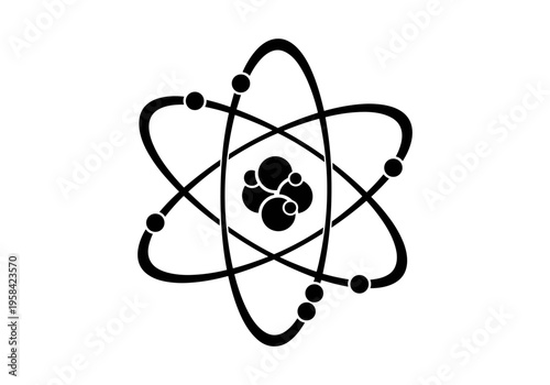 Stylized atomic structure with orbiting electrons and nucleus illustration