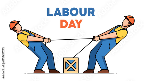 Labour Day Tug-of-War: Celebrate labor with illustration of hardworking individuals engaged in a dynamic tug-of-war, symbolizing the strength, effort, and unity behind workers' contributions.