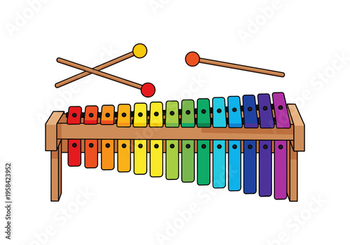 Colorful xylophone with mallets, a classic children's musical instrument for learning
