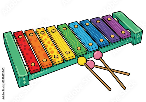 Colorful xylophone with mallets for children's musical education and play