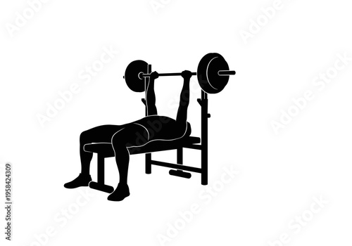 Silhouette of a person performing a bench press exercise with a barbell
