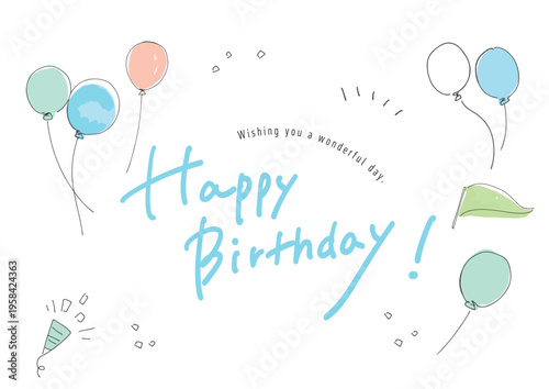 Happy Birthday Handwritten with Balloons Illustration