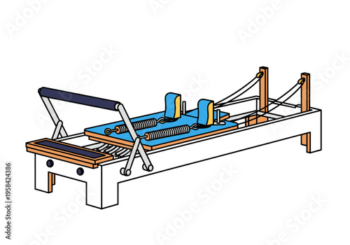 Pilates reformer machine with springs and straps for exercise and fitness training