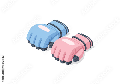 Pair of colorful MMA gloves, one pink and one blue, isolated on white background
