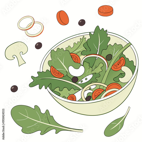 Assiette de salade verte fraîche et saine prise d’en haut sur fond blanc