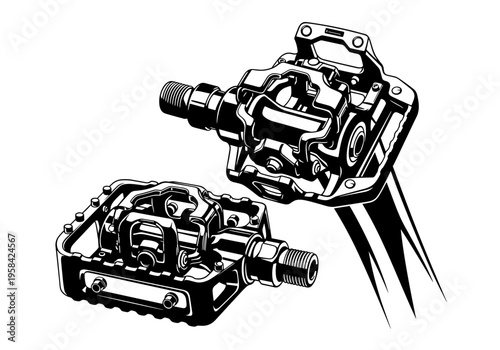 Detailed illustration of two modern bicycle pedals on a white background