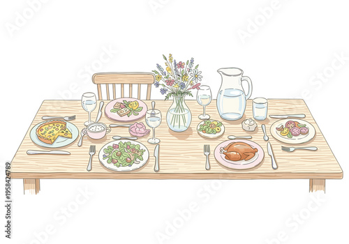 Elegant table setting with a delicious meal and floral centerpiece for a special occasion