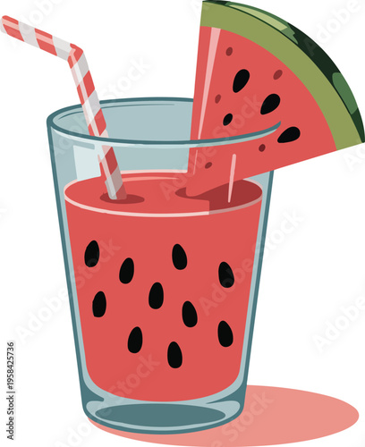 Watermelon Juice in Glass with Straw and Slice white background