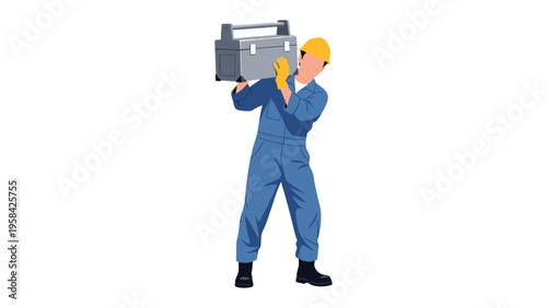 Mechanic with Toolbox: An illustration of a mechanic in work attire, confidently carrying a toolbox, embodying the essence of technical skill and preparedness.