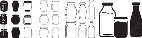 Comprehensive collection of diverse jar and bottle shapes presented in various styles for multiple uses