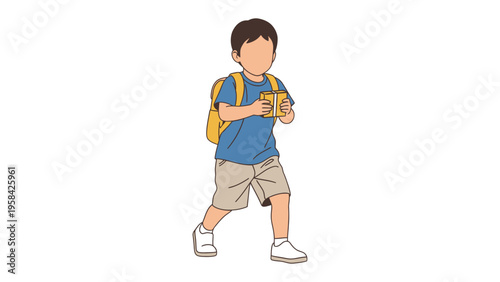 Young Adventurer's Journey: A young child with a backpack, holding a toy, embarking on a playful adventure, expressing joy and eagerness for exploration.