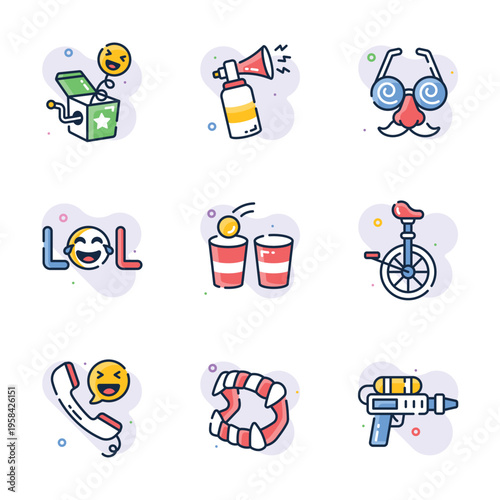 Grab this amazing set of outline design icons for April Fools' Day pranks and fun.