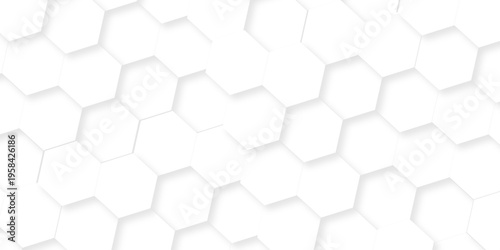 Minimal white hexagonal hexagon technology creative emboss light honeycomb polygonal web. abstract geometric science and mosaic tile with template texture background.