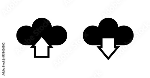 Cloud upload and cloud download isolated icon set. Simple server upload and download arrow icons. UI design element - technology theme vector.