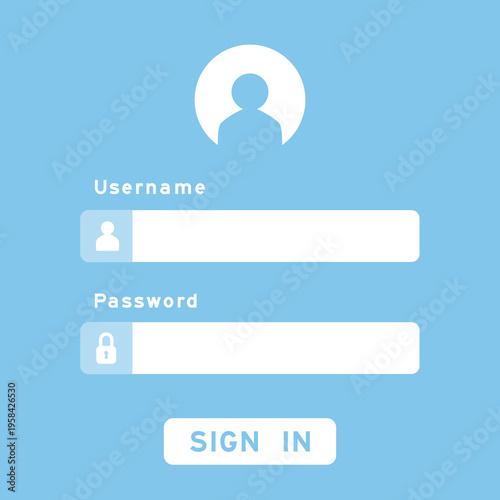 Account login form. Username and password input form. Logging in screen to an online service. User authorization interface UI vector elements.