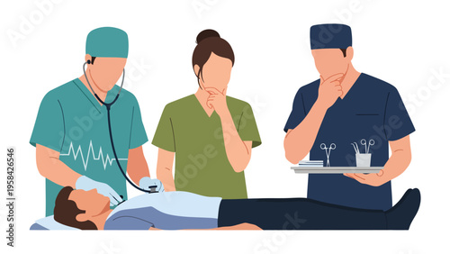 Medical Team's Surgical Collaboration: A focused medical team, dressed in surgical attire, meticulously attending to a patient. Reflecting precision, collaboration, and dedication to saving lives.