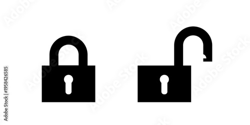 Lock icon set. Simple design element. Closed and open padlock. Locked and unlocked padlock security symbol set for app, UI or website.