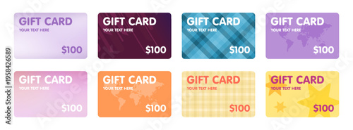 Set of gift card voucher templates. Stored value giftcard designs for your brand. Vector illustration.