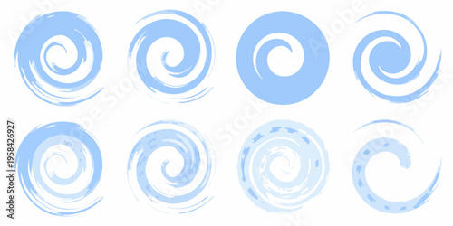 Abstract blue swirls and brushstrokes arranged in a grid pattern