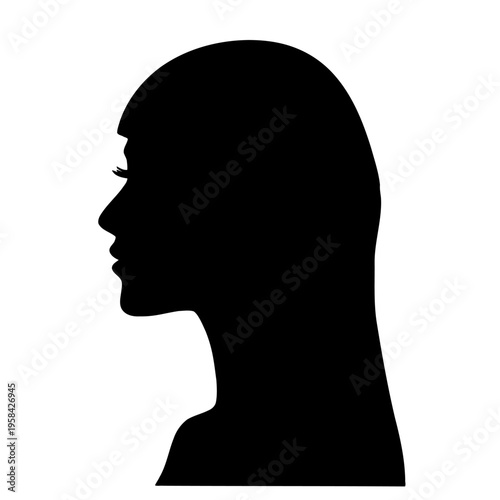 Woman silhouette profile view black on white. Vector Asian woman head side view avatar symbol, design element.