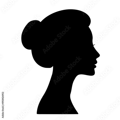 Woman silhouette profile view black on white. Vector woman head side view avatar symbol, design element.