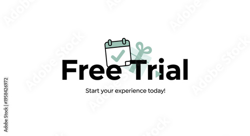 Free trial promotion banner with calendar icon and gift symbol, minimalist design.