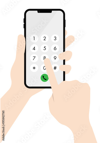 スマートフォンで電話するために指でボタンを押す
