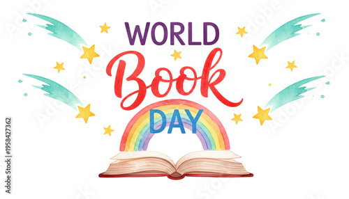 Celebrate World Book Day with Vibrant Rainbow and Shooting Stars, Inspiring Reading and Education for Children and Adults