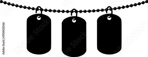 Military identification dog tags icon set featuring three simple black silhouettes for army and security design – Black and White Vector Illustration
