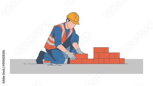 Bricklaying Endeavor: A skilled bricklayer meticulously crafts a wall, carefully placing each brick with precision, embodying the essence of construction.