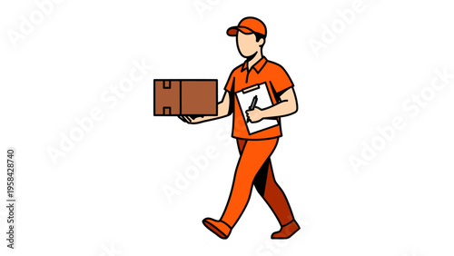 Delivery Man: The dedicated delivery personnel, equipped with a parcel and clipboard, strides forward, showcasing his commitment to efficient service.