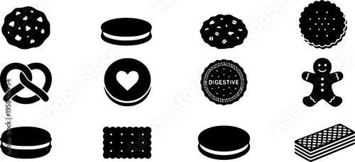 A collection of different black and white cookie designs in a layout – Black Vector Illustration
