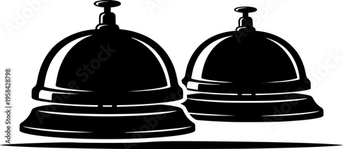 Hospitality and reception icon set featuring simple black silhouettes of a concierge desk service bell – Black and White Vector Illustration