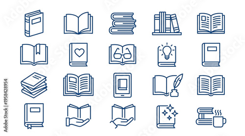 Book Icons Set for Education, Reading, Learning, and Library Websites and Apps