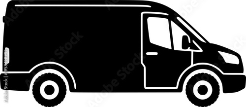 Utility delivery vehicle icon featuring a simple black silhouette of a cargo van – Black and White Vector Illustration